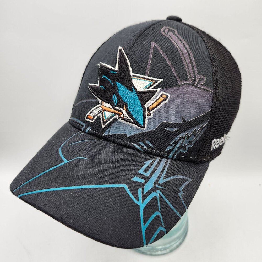 San Jose Sharks Reebok Black Teal Adjustable Mesh Back Trucker Hat